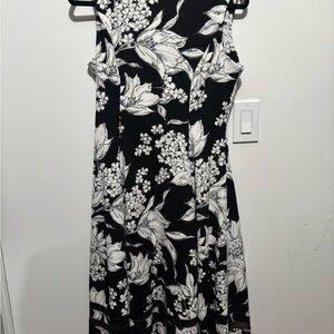 Calvin Klein Black and White Floral Midi Dress